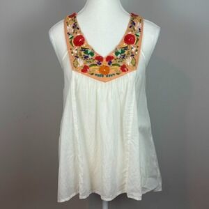 Anthropologie Vanessa Virginia Chika Beaded Tank Womens‎ XS White Floral Fairy
